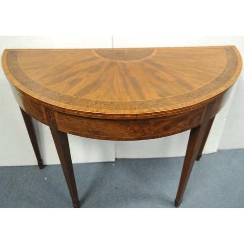 155 - Georgian inlaid satinwood and Bird's eye Walnut  crossbanded fold over Card Table on tapered legs.