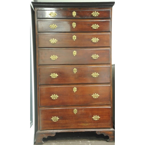 171 - Georgian Mahogany Tallboy fitted with brass drop down handles, brass escutcheons, on bracket feet. (... 