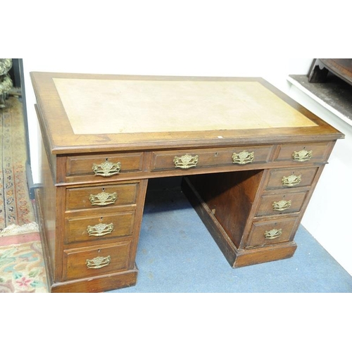 178 - Edwardian walnut  Knee Hole Desk with leather embossed top fitted with Centre Drawer and 4 drawers o... 