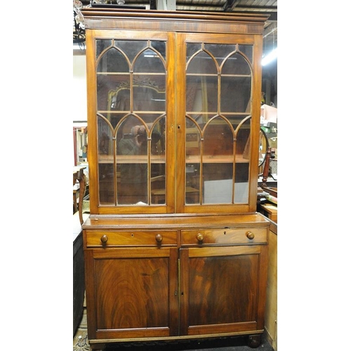 189 - Georgian Mahogany Bookcase fitted with two glazed astragal doors, fitted with two drawers and press ... 