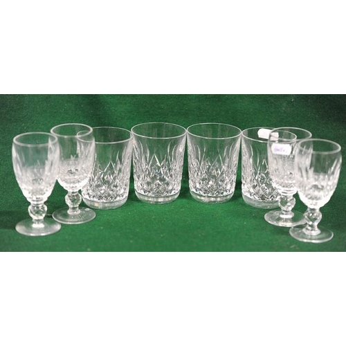 213 - 4 Waterford cut glass Sherry Glasses and 4 Waterford cut glass Whiskey Tumblers.