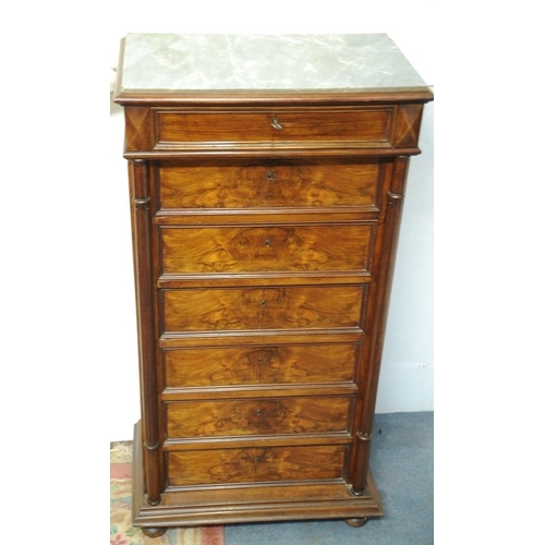 229 - French Marble topped Walnut Tallboy on bun feet (53