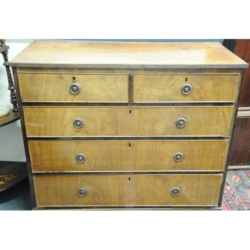 48 - Georgian Mahogany Chest of 5 graduated Drawers with brass drop down handles           (42