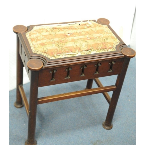 62 - Upholstered Arts & Crafts style Mahogany Piano Stool.