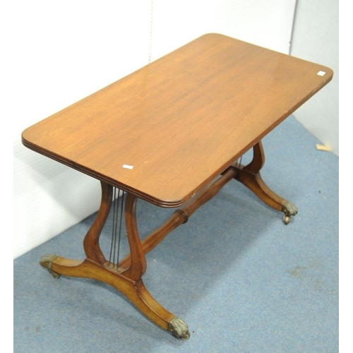 66 - Mahogany  Coffee Table on lyre supports with turned stretcher.