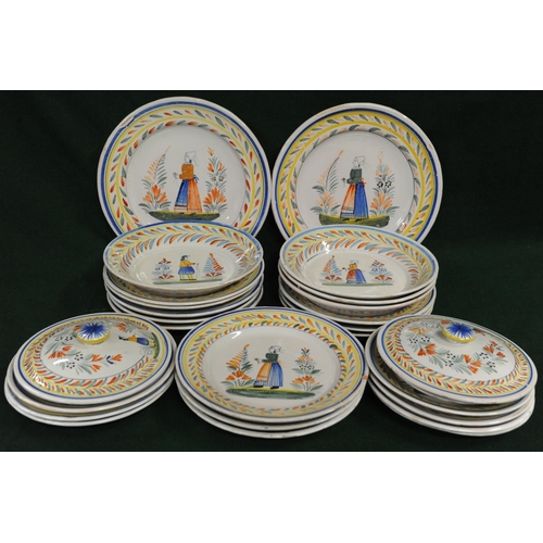 7 - Hand Painted French part Dinner Service of Dutch Scenes (24 pieces)