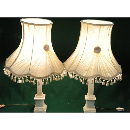 92 - Pair of white Marble Table Lamps and Shades (22