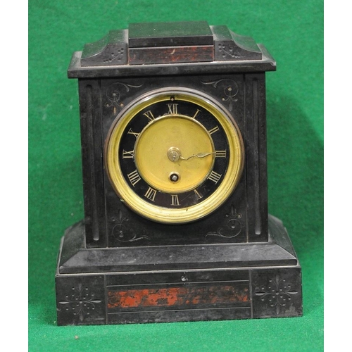 93 - Black Marble Mantel Clock with brass dial.