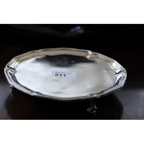 Silver Salver with beaded Pie Crust Rim on three scroll feet by Thomas ...