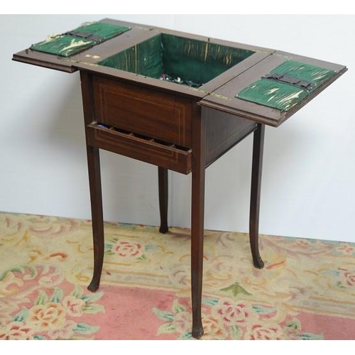 115 - Edwardian Inlaid Mahogany Ladies Work Box with pull out drawer.