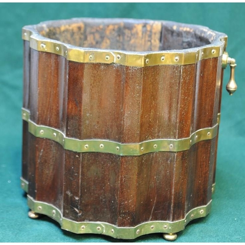 129 - Brass bound Circular Mahogany Coal Bucket