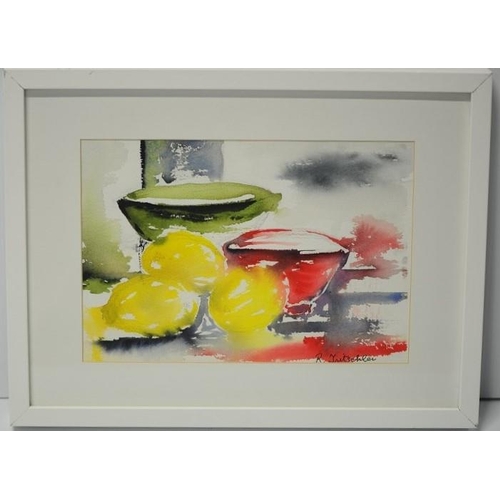 164 - Still Life Fruit & Bowls by Rosemary Tritschler Artist, Waterford. Watercolour, Signed - Framed size... 