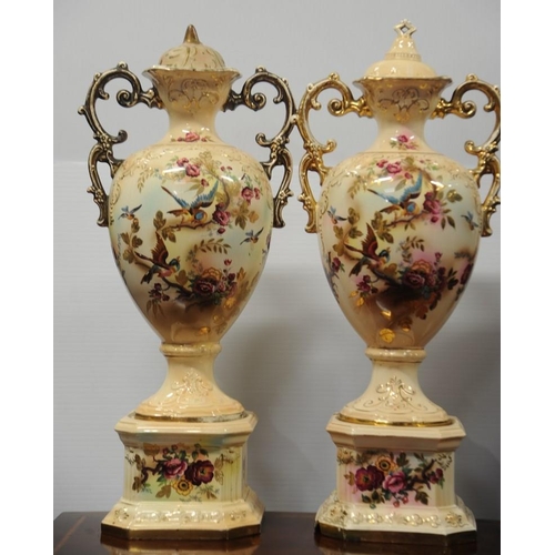 174 - Pair of Large Coloured China Urns with Lids (27