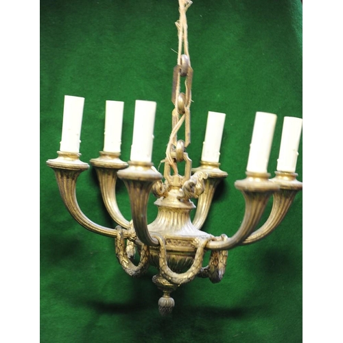 184 - Antique French brass 6 branch Chandelier