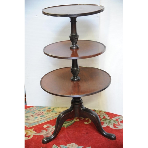 185 - Georgian Mahogany circular three tier Dumbwaiter on splayed legs  (44