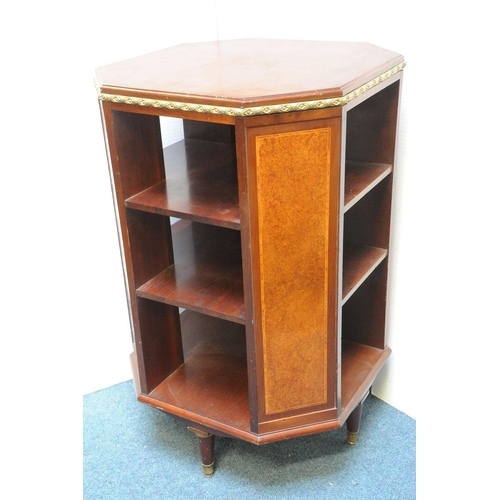 198 - Mahogany and walnut brass bound octagonal three tier Bookshelves