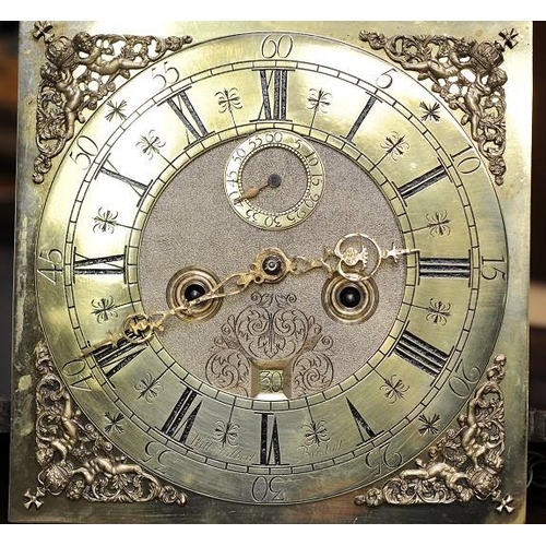 213 - Antique Oak long Cased Grandfather Clock with brass dial by Will Hulbert, Bristol.