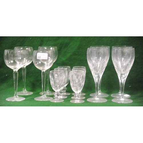 22 - 6  Sherry Glasses and 2 long stemmed Champagne Glasses, 4 Galway crystal Wine Glasses and four other... 