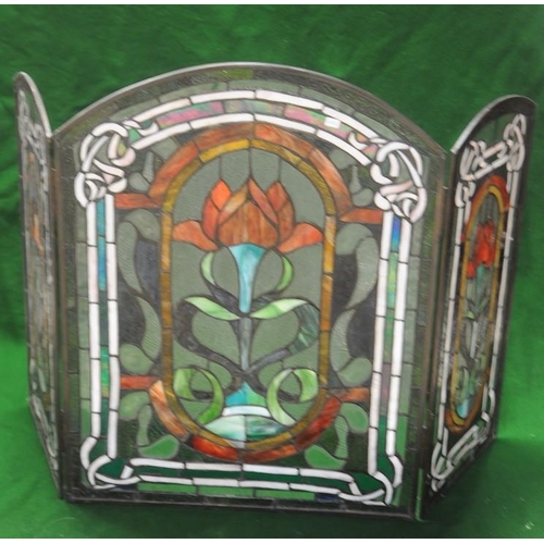 223 - Leaded Glass Three Fold Fire screen