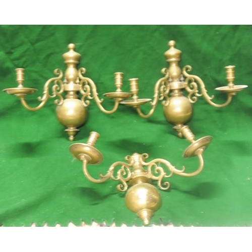 230 - Three Matching Brass two tier Wall Lights