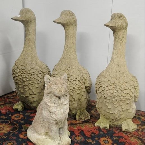 250 - Three Concrete Garden Geese Ornaments       (30