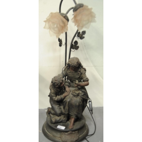 256 - Bronze Table Lamp of Boy and Girl 