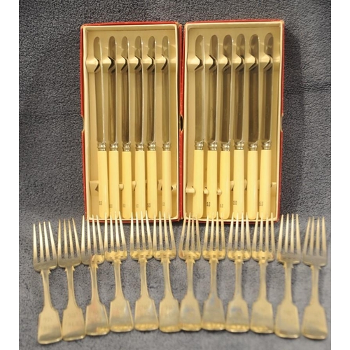 281 - 12 Bone Handled Large Dinner Knives and 12 Large Dinner Forks.