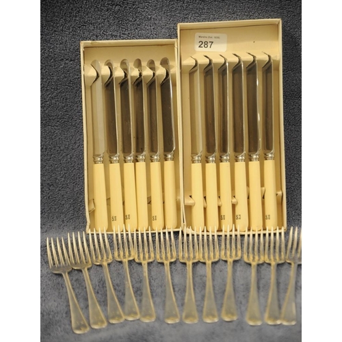 287 - 12 Bone Handled Small Tea Knives and 12 Small Forks.