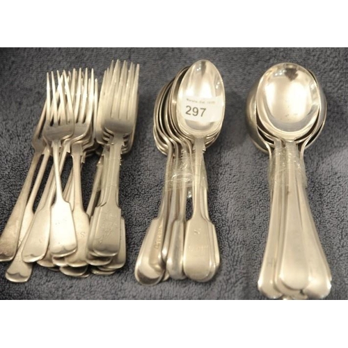 297 - Bundle of 12 Silver Plated Dessert Spoons, 2 Silver Plated Dinner Forks, 12 Silver Plated Soup Spoon... 