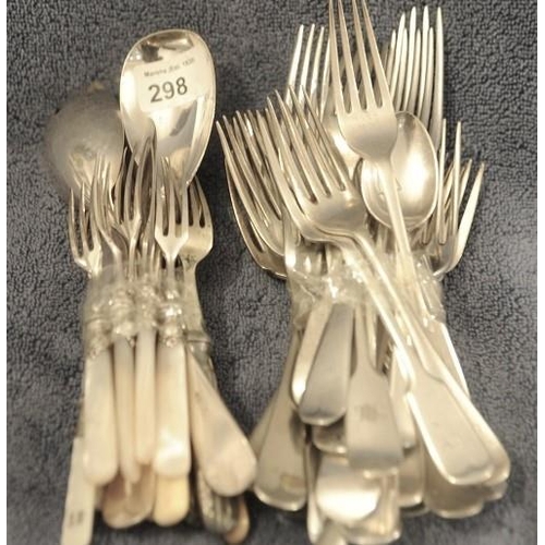 298 - Two Bundles of various Silver Plated Forks, Pickle Forks, Salad Spoons, etc.