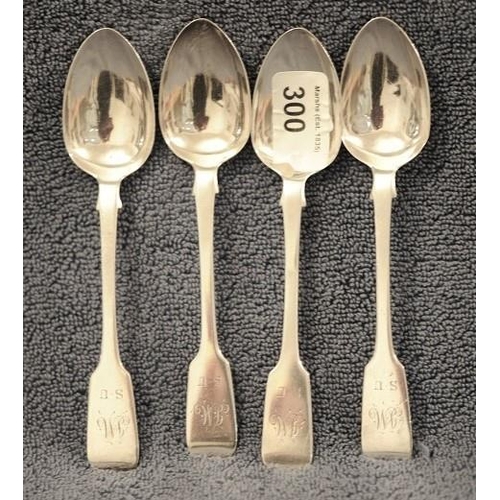 300 - 4 Small Rat Tail Silver Dessert Spoons - Dublin 1841/2 (Fiddle Pattern) William Cummins -60gm