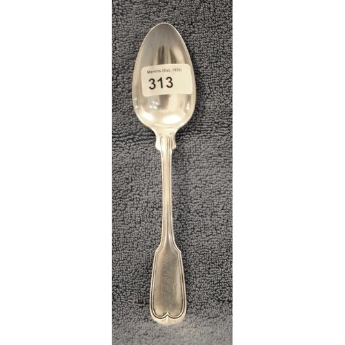 313 - One Fiddle and thread Pattern Silver Table Spoon - possibly Robert Rait, New York (19th. Century)