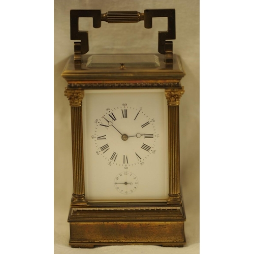 316 - French Brass Cased Striking Repeat Carriage Clock with Alarm.