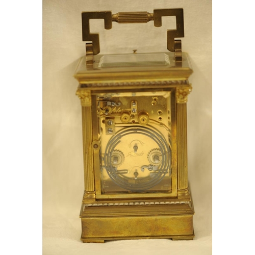 316 - French Brass Cased Striking Repeat Carriage Clock with Alarm.