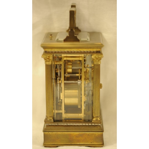 316 - French Brass Cased Striking Repeat Carriage Clock with Alarm.