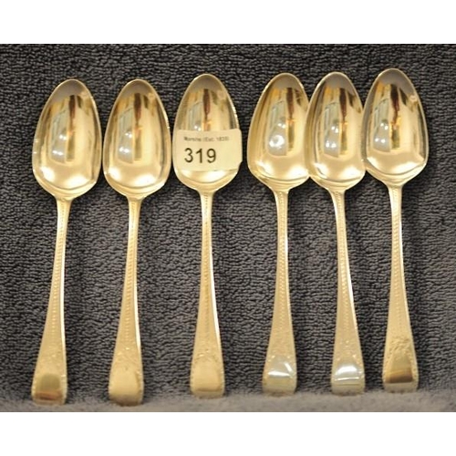 319 - Set of 6 Bright cut Silver Dessert Spoons - London 1800 (William  Sumner 1)