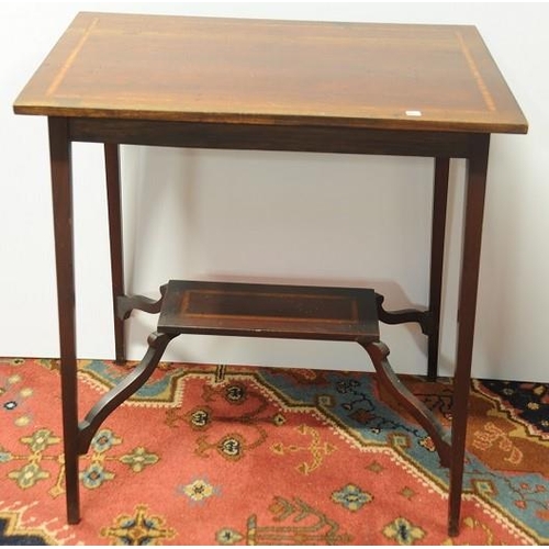 58 - Edwardian inlaid Mahogany two tier Centre Table with cross stretcher on tapered legs.