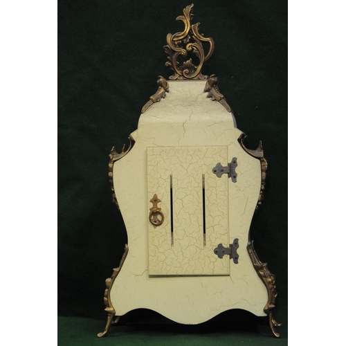 124 - Brass mounted Italian painted Mantle Clock with ceramic and brass dial. (22