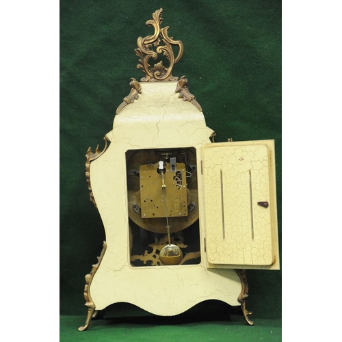 124 - Brass mounted Italian painted Mantle Clock with ceramic and brass dial. (22