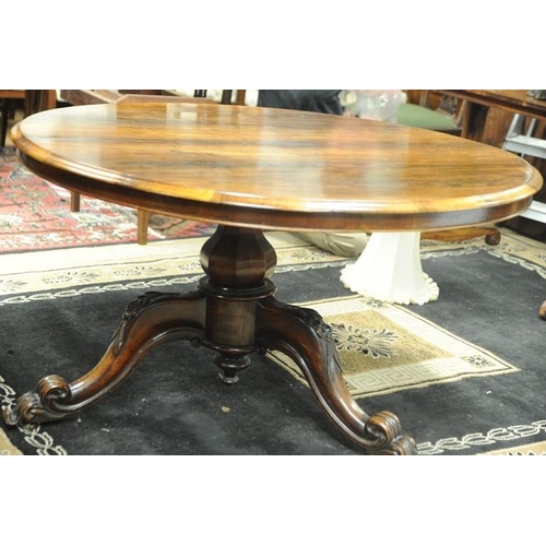 171 - Victorian Rosewood Circular Table on baluster pod with three splayed carved legs.