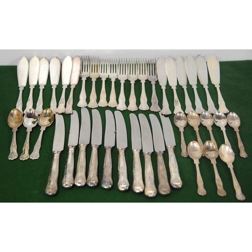 29 - Quantity of silver plated Kings Pattern Forks, Knives, Soup Spoons, Fish Knives and Tea Spoons