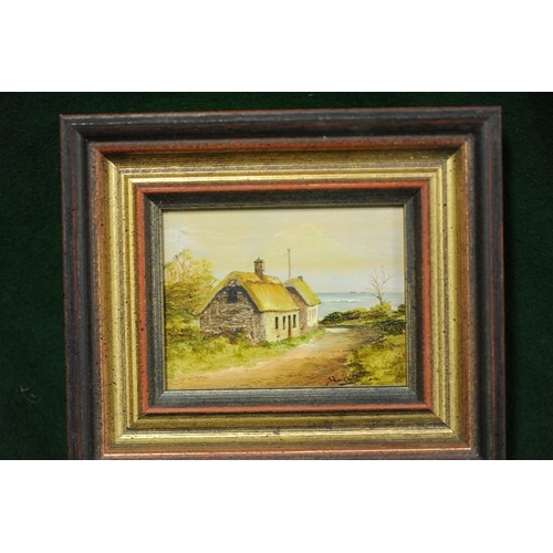 39 - Set of 3 gilt framed miniature Oil Paintings of Cottages and Power Head, Gyleen, East Cork - signed ... 