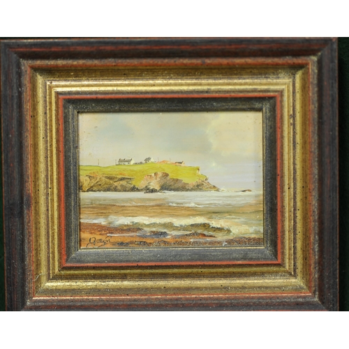 39 - Set of 3 gilt framed miniature Oil Paintings of Cottages and Power Head, Gyleen, East Cork - signed ... 