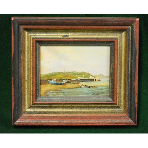 40 - Two gilt framed miniature Oil Paintings of West Cork Harbour Scene and Waterville Bay, Co. Kerry (si... 