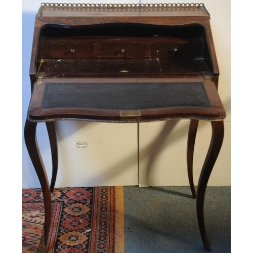 96 - French inlaid marquetry & rosewood Escritoire with fitted interior, brass gallery top  on cabriole l... 