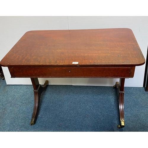 10 - Regency Mahogany Side /Hall Table fitted with drawer on splayed legs with brass castors