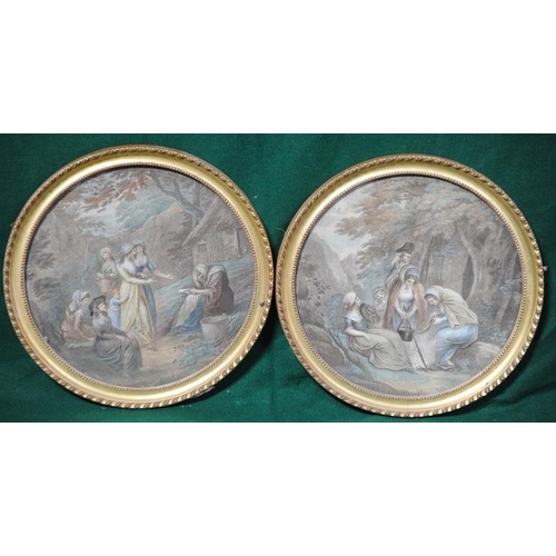 105 - Pair of Gilt framed Circular coloured Prints 