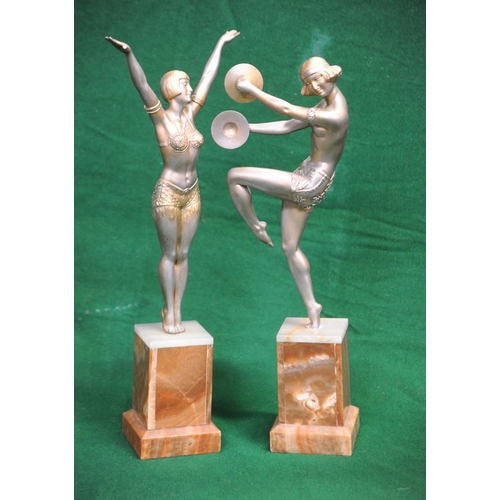 106 - Pair of Art Nouveau Figures of Ladies on Marble base (19ins high)