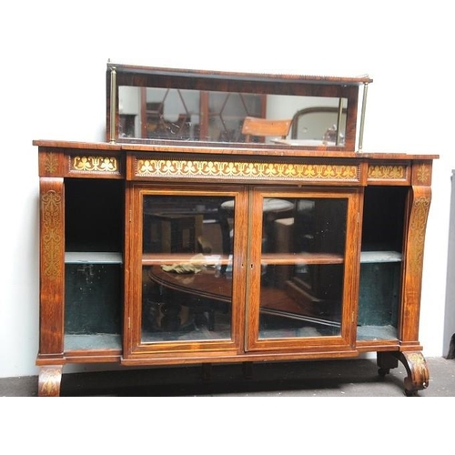 112 - Regency Rosewood Mirror backed brass inlaid Floor Bookcase/Display Cabinet with brass gallery top, b... 