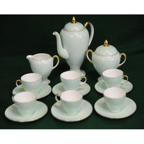 114 - Green, Gold and White Wedgewood Coffee Set (15 pieces)